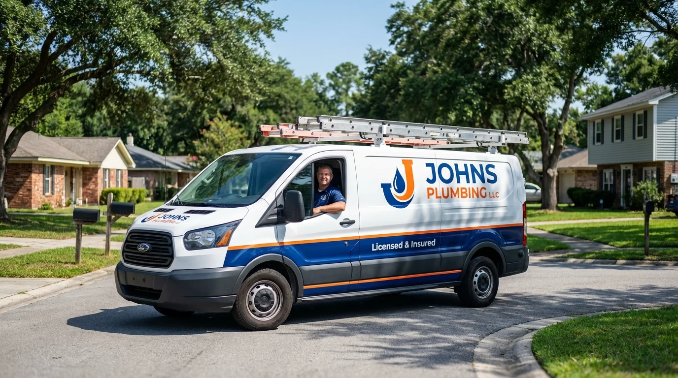 Johns Plumbing LLC service van in De Soto, IA